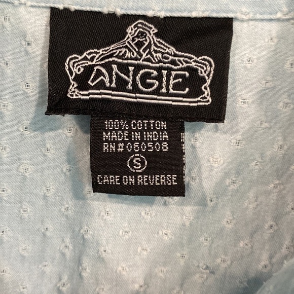 Angie Baby Blue Polka Dot Button Up Long Sleeve Collared Blouse - Size Small - Picture 7 of 9